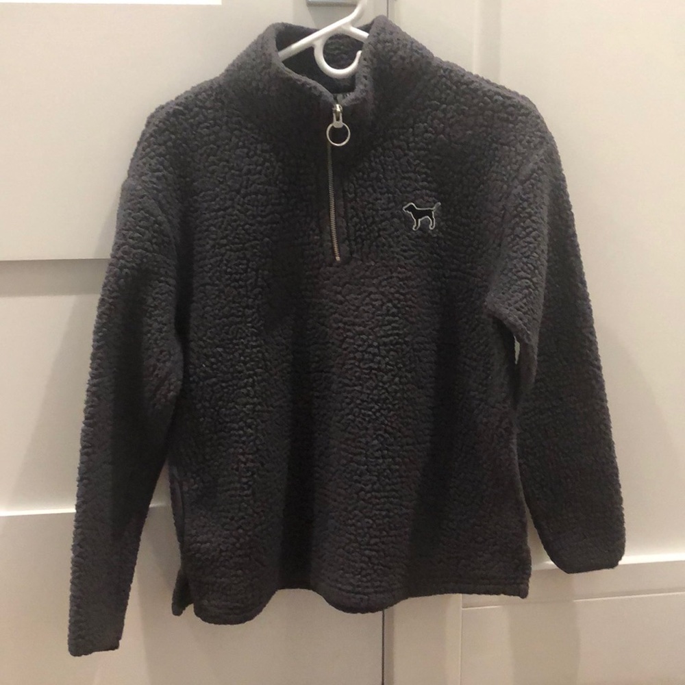 ADORABLE quarter zip fuzzy dark grey crew neck